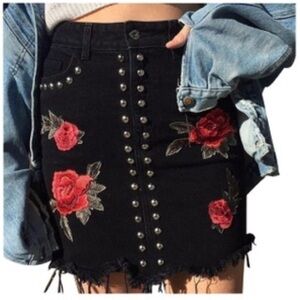 Carmar Embroidered Stud Detail Black Denim Skirt - 23